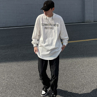 美式高街人物嘻哈印花长袖t恤男女ins国潮街头宽松欧美hiphop卫衣