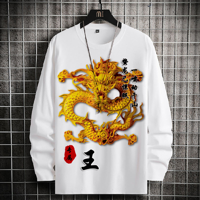 中国风龙 凤凰百家姓氏男士t恤长袖秋季宽松圆领大码上衣服打底衫