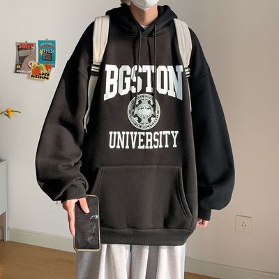 新款 休闲宽松套头纯棉连帽卫衣2024加绒加厚男秋冬季ins潮流外套