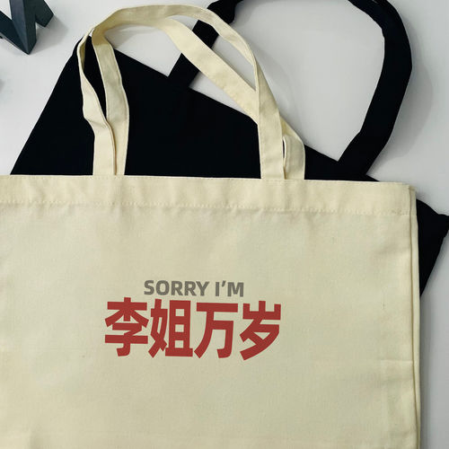 sorry李姐万岁姓氏谐音趣味帆布包通勤包大容量托特包单肩包