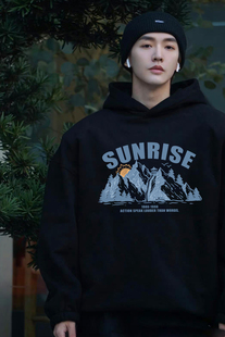 长相思邓为同款潮牌雪山字母黑色连帽卫衣男女宽松春秋冬外套衣服