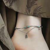 925银新中式 开运绿松石脚链小众精致国风高级感气质优雅百搭脚环