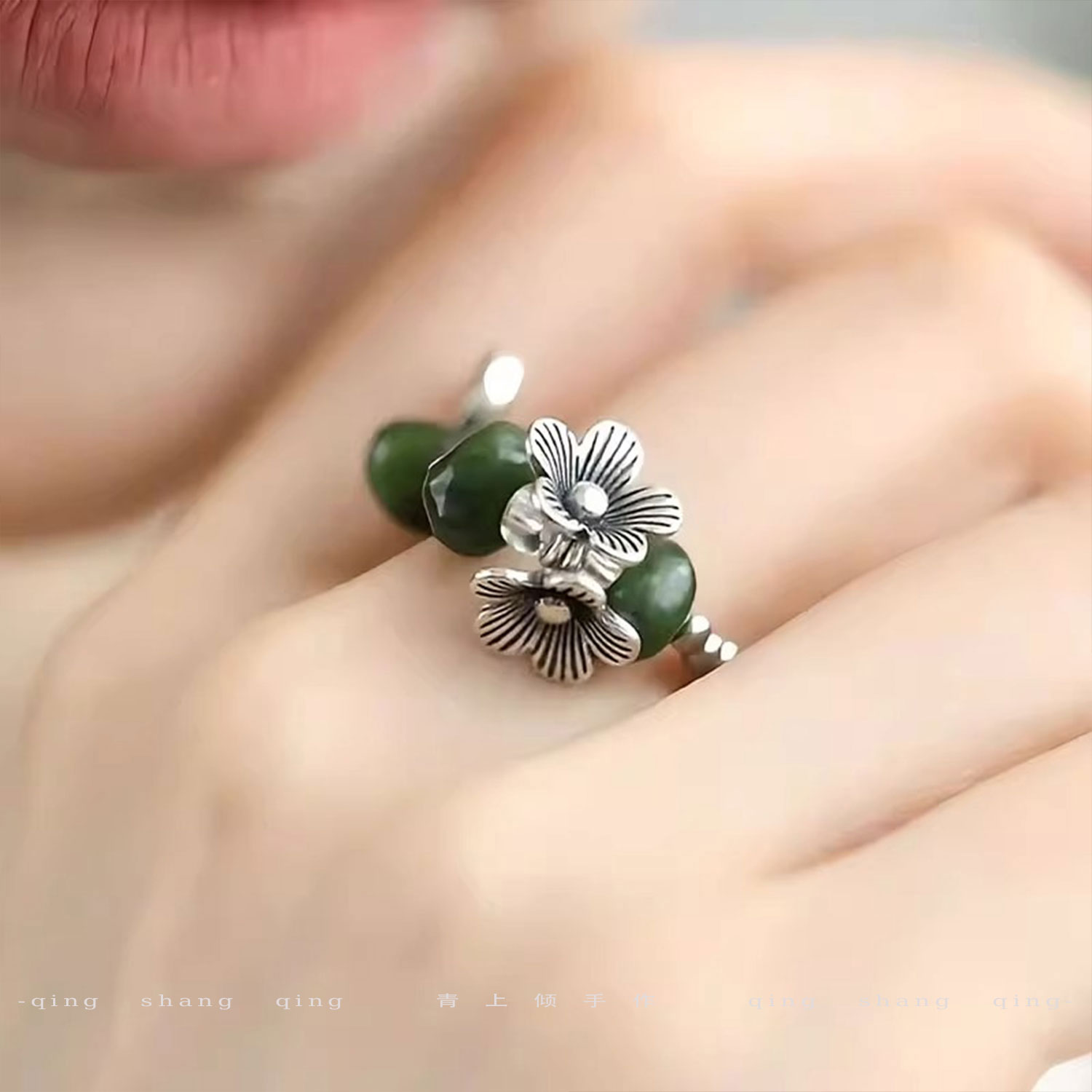 复古做旧925银个性花团锦簇戒指