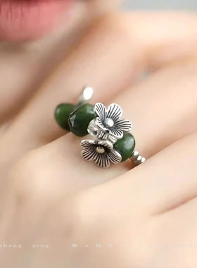 复古做旧925银个性花团锦簇戒指