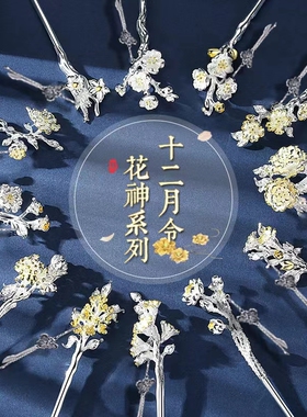 十二花神新中式古风女S925银发簪