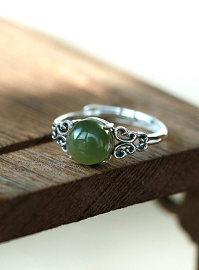 925银民族风青玉镂空小众戒指女