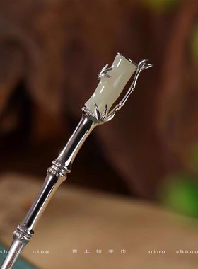 S925纯银和田玉古风汉服百搭发簪