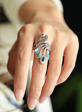 925银复古孔雀玉髓高级感戒指女