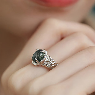 925银民族风玛瑙肌理戒指新中式气质高级感清冷风可调节指环礼物