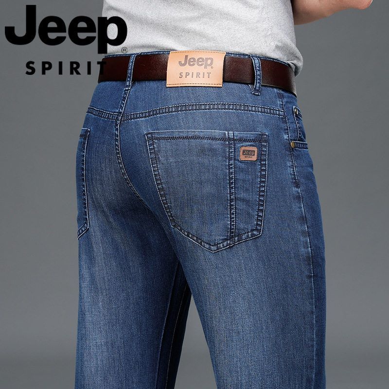 JEEP2025春夏季男式直筒牛仔裤宽松弹力商务休闲薄款透气时尚长裤
