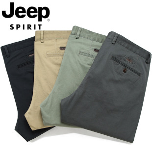 薄款 商务裤 男式 纯色微弹中腰棉绿色中年时尚 子J066 休闲长裤 春夏季