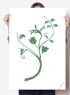 绿色树叶树枝花卉海报贴纸宣传壁纸墙贴纸卧室家居装饰背胶写真