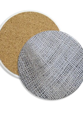 灰色亚麻布料纹理圆形陶瓷杯垫水杯隔热垫2片装礼品礼物茶道