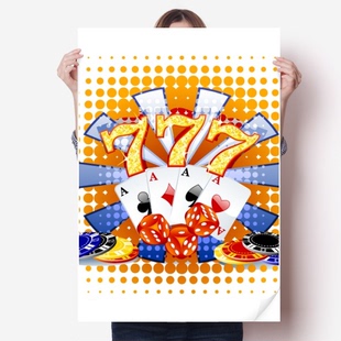 赌场骰子筹码扑克插画纹样海报贴纸80x55cm墙贴纸卧室家居装饰