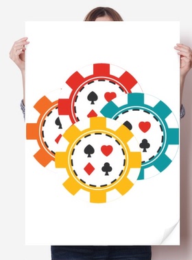 彩色赌场筹码插画纹样海报贴纸80x55cm墙贴纸卧室家居装饰
