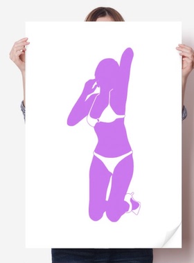 紫色美丽女人下跪海报贴纸宣传壁纸墙贴纸卧室家居装饰背胶写真
