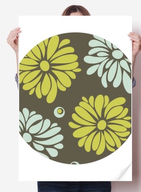 黄色菊花植物花卉图案海报贴纸80x55cm墙贴纸卧室家居装饰