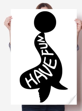 黑色海豹动物剪影自然海报贴纸80x55cm墙贴纸卧室家居装饰