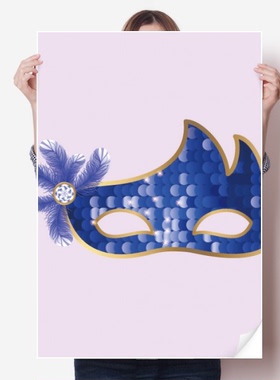 蓝色面具威尼斯狂欢节快乐海报贴纸80x55cm墙贴纸卧室家居装饰