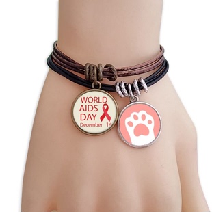 公益红丝带12月1日世界艾滋日团结符号黑棕手链对饰品猫咪礼物
