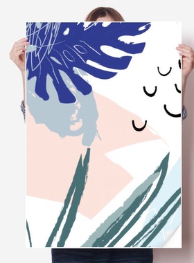 天空抽象花卉北欧插画海报贴纸80x55cm墙贴纸卧室家居装饰