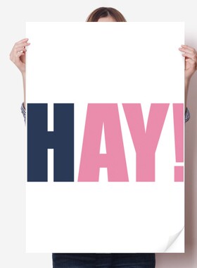 英文HAY你好流行语海报贴纸宣传壁纸墙贴纸卧室家居装饰背胶写真