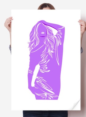 紫色美丽长发女人海报贴纸宣传壁纸墙贴纸卧室家居装饰背胶写真