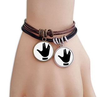 手势纹样黑色剪影黑棕手链对饰品情侣礼物礼品自带仙气