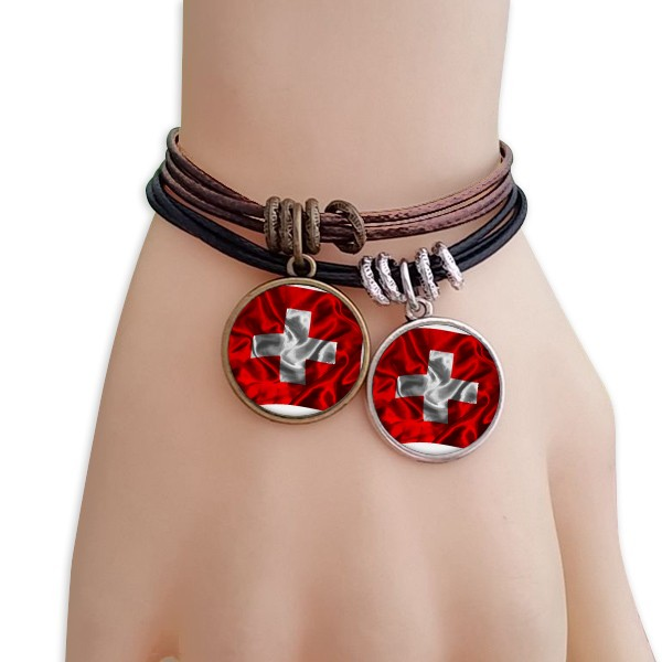 丝绸质感瑞士抽象国旗图案黑棕手链对饰品情侣礼物礼品自带仙气