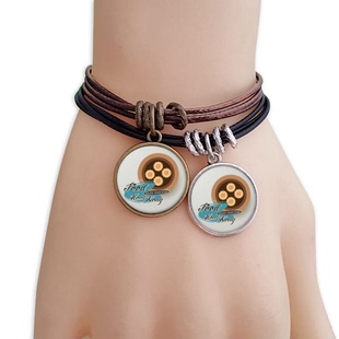 香港街头鱼肉烧麦中国图案黑棕手链对饰品情侣礼物礼品自带仙气