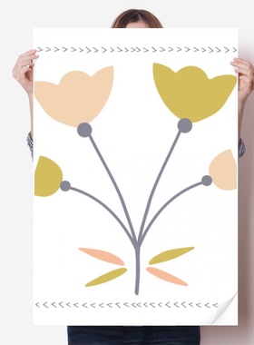 四朵抽象花卉北欧插画海报贴纸80x55cm墙贴纸卧室家居装饰