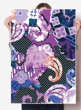 紫色花叶点线抽象花纹海报贴纸80x55cm墙贴纸卧室家居装饰