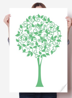 绿色圆形树树叶花海报贴纸宣传壁纸墙贴纸卧室家居装饰背胶写真