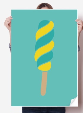 黄绿螺旋状甜味冰淇淋图案海报贴纸80x55cm墙贴纸卧室家居装饰