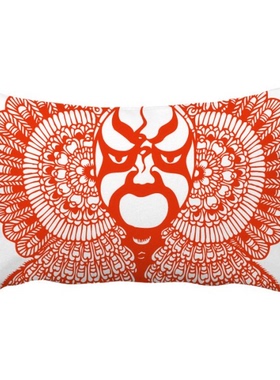 红色北京京剧脸谱剪纸抱枕靠枕腰枕沙发靠垫双面含芯礼物安全午睡