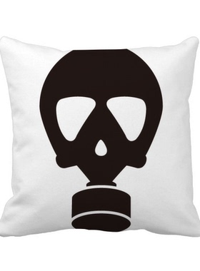 黑色污染系列骷髅防毒面具插画方形抱枕靠枕沙发靠垫双面含芯礼物