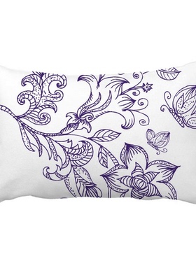 浅紫色花纹蝴蝶植物纹样抱枕靠枕腰枕沙发靠垫双面含芯礼物