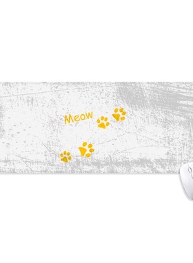 猫喵动物黄色脚印艺术纹理超大号游戏办公防滑锁边鼠标垫80x30cm