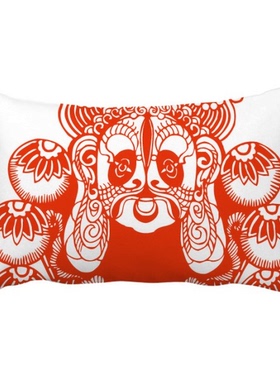 北京红色剪纸脸谱抱枕靠枕腰枕沙发靠垫双面含芯礼物安全午睡