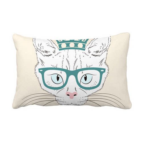 皇冠墨镜白猫公主保护动物爱宠人士抱枕靠枕腰枕沙发靠垫双面含芯