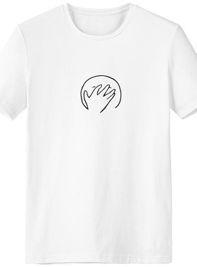 无奈的掩面黑色聊天表情纹样男女白色短袖T恤创意纪念衫个性T恤衫