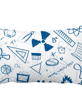 蓝色手绘物理化学理科象征图标抱枕靠枕腰枕沙发靠垫双面含芯礼物