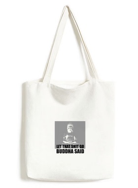 佛祖说LetShitGo创意潮牌白色单肩帆布包手提袋时尚环保袋礼品