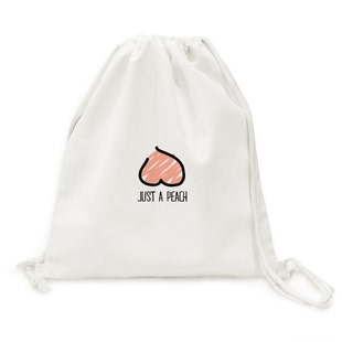只是个桃子趣味手绘潮牌帆布背包购物旅行双肩拉带抽绳书包礼物
