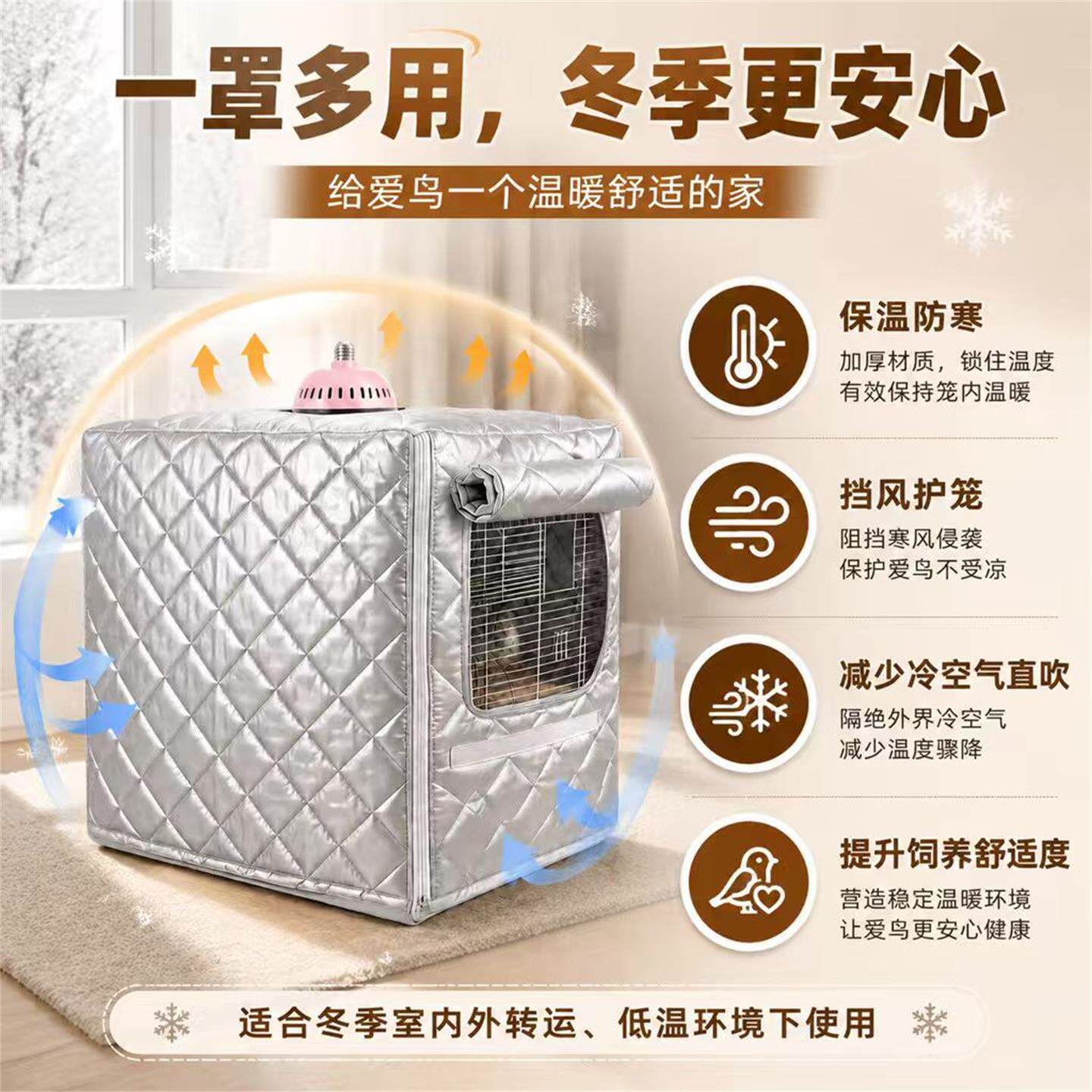 冬季特厚款笼衣保暖棉罩透明可观赏防寒鹦鹉达洋6047布卡星优嗖