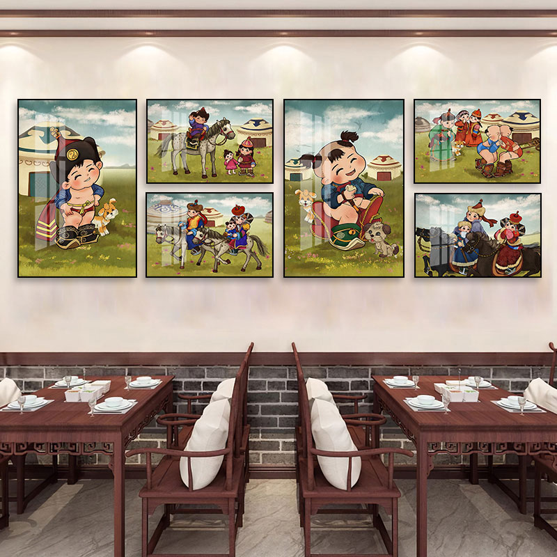 蒙古族餐厅装饰画少数民族特色饭店餐饮店壁画牛羊肉火锅店挂画图片