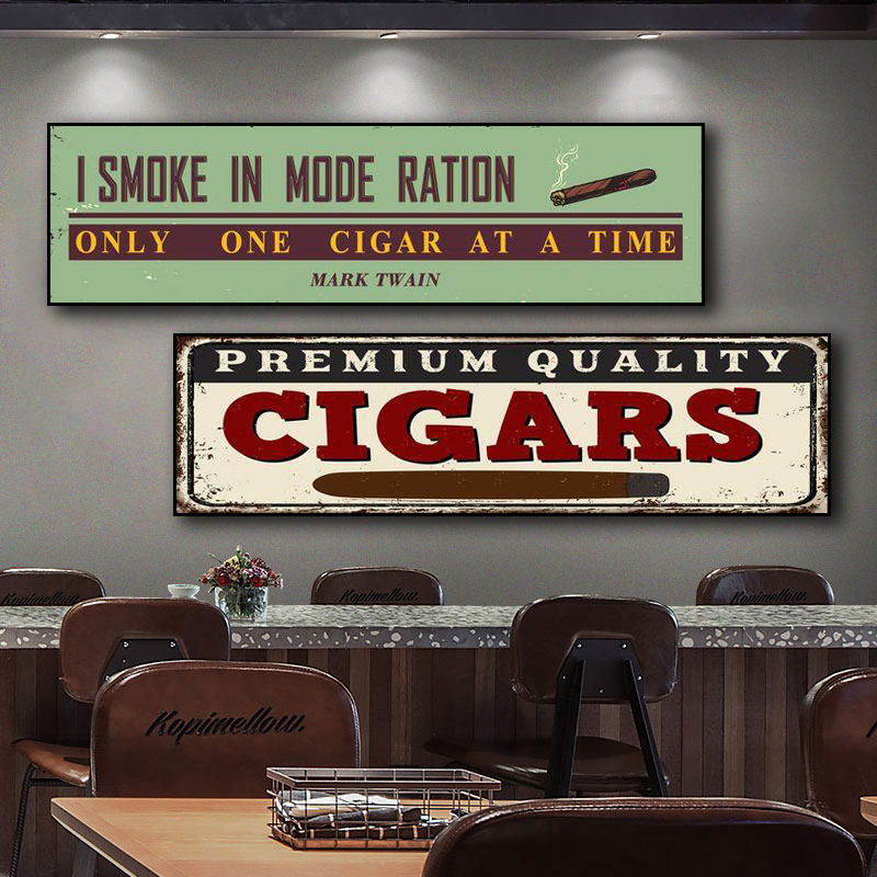 美式复古牛排店装饰画古巴雪茄吧壁画工业风酒吧雪茄威士忌吧挂画