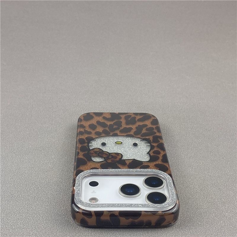 美拉德棕色豹纹凯蒂猫适用iPhone17ProMax苹果17手机壳全包16闪粉