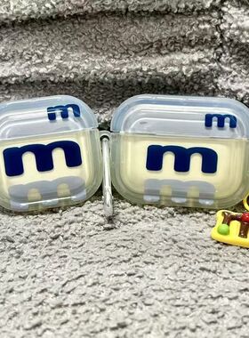 ins卡通蓝色M适用于airpodspro2代苹果无线蓝牙耳机壳 airpods4新款