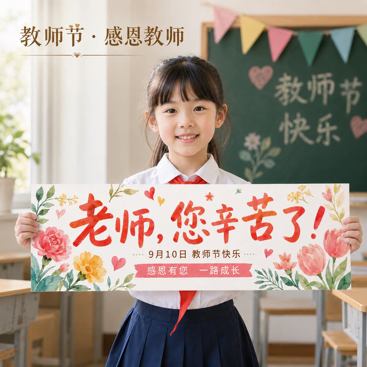 致敬班主任手持小横幅感恩教师节我爱老师辛苦啦异形创意拍照道具